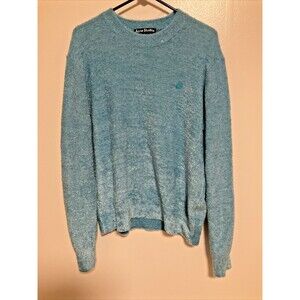 Acne Studios Women’s XL Crew Sweater Teal Blue Logo Fashion Designer Luxury